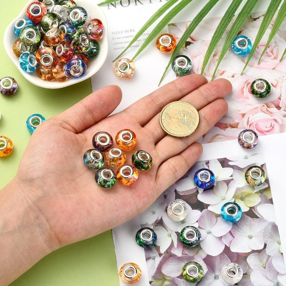 10/25/50pcs Resin European Beads Large Hole European Charm Beads with Silvery Coresfor DIY European Bracelets Jewellery Making Crafts