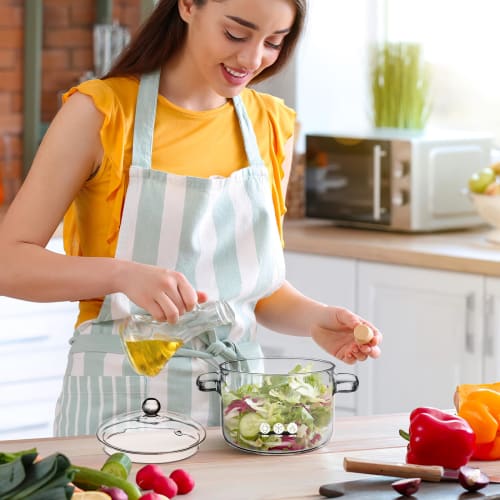 Frcolor Double-Handled Glass Soup Pot, Heat-Resistant, Transparent, 1350ml, Direct-Stove Cookware, Saucepan, Glass Pot, Stew Pot, Milk Pot, Easy to Us