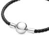 Pulsera de cuerda de cuero trenzado con hebilla redonda de plata S925, ideal para regalos de cumpleaños de mujer, joyería de moda.