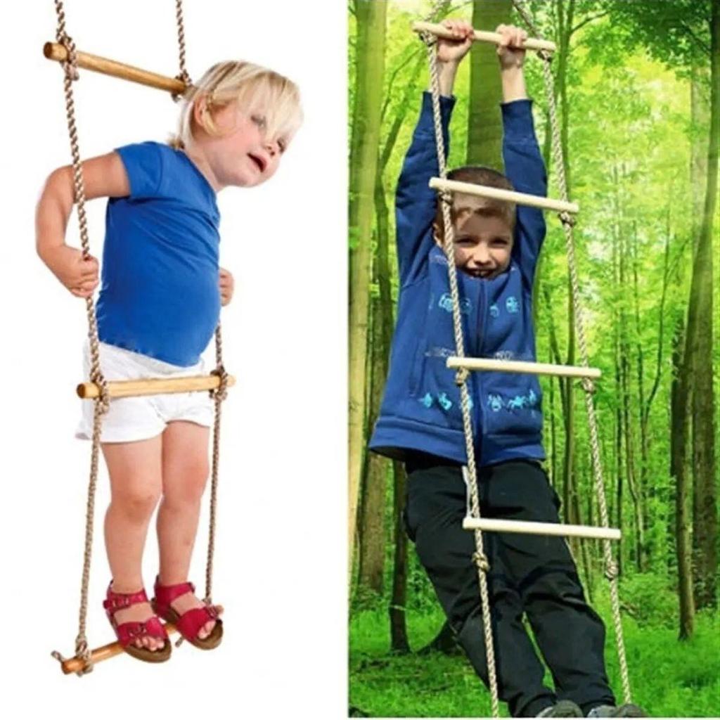 Wooden 6 Rung Rope Climbing Ladder Rope Ladder Large Size Kids Activity Entertainment Educational Developer Toy
