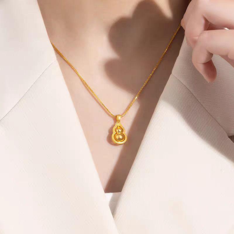 Trendy Internet Celebrity Style Rotating Fu Lu Gourd Charm Gold Necklace for Women