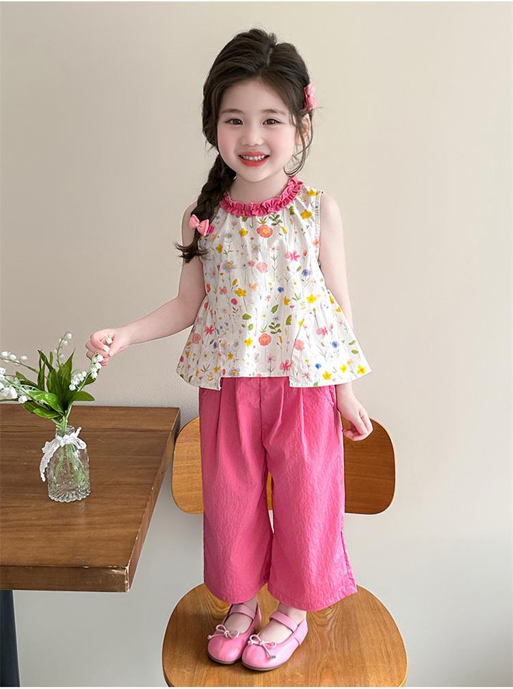 Girl's thin set for summer 2026, new baby fashion floral vest for summer, sweet two-piece set for children