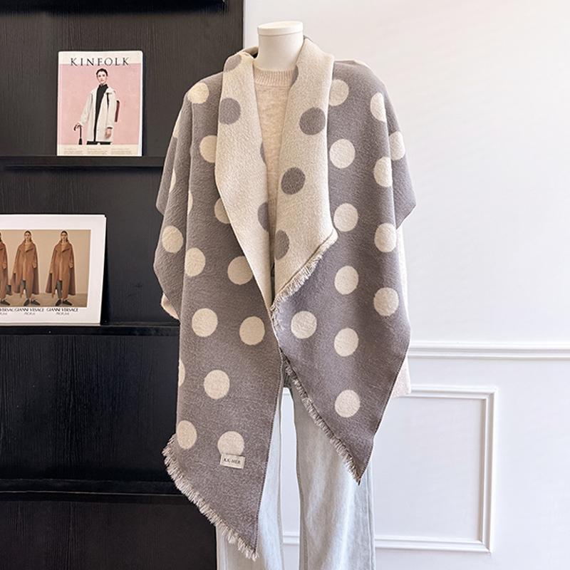 Luxuriöser Damen-Kaschmirschal - Winterwarmer Quasten-Streifen- und Tupfen-Druck Pashmina-Schal, Foulard & Poncho