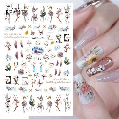 Linee di foglie di fiori Adesivi per unghie 3D Autunno Inverno Trasferimento Slider Nail Art Decalcomanie Decorazione manicure