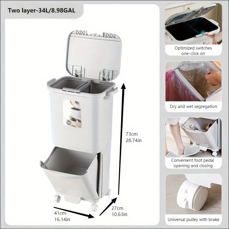 Garbage Classification 34/37L Plastic Trash Bin Home Kitchen Garbage Classification Can with Wheels Garbage Storage