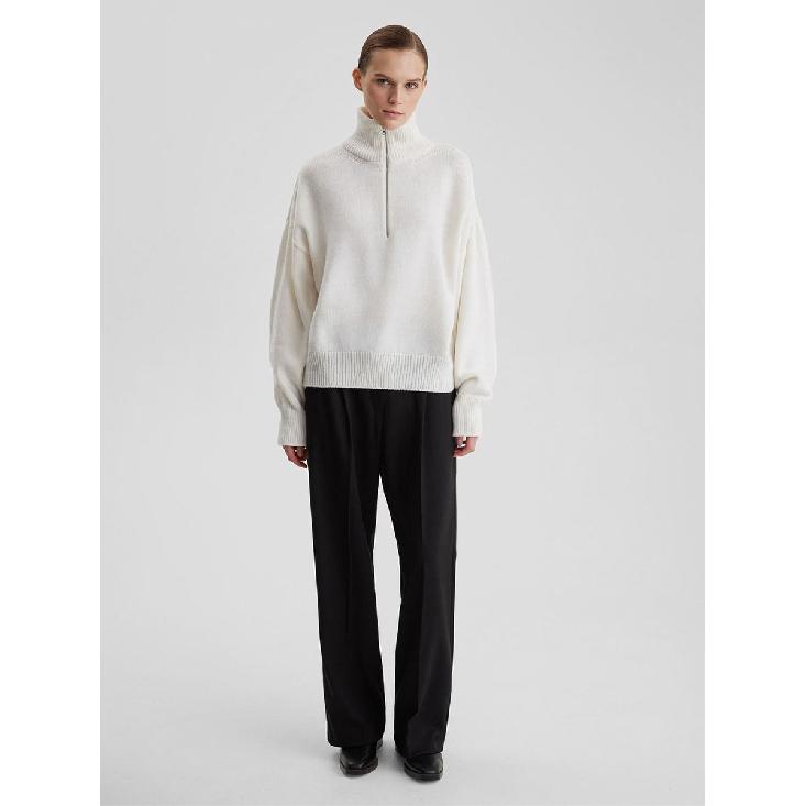 Knitted Lady'S Sweater Stand Collar Drop Shoulder Sleeves Loose Oversized Zippers Fluffy Pullover Autumn Casual Jumper