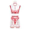 Hot-Selling Lingerie: Sexy Lace Trim Halter Three-Piece Set