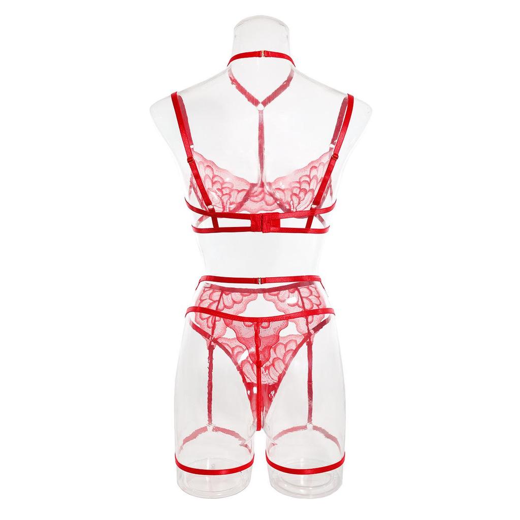 Hot-Selling Lingerie: Sexy Lace Trim Halter Three-Piece Set