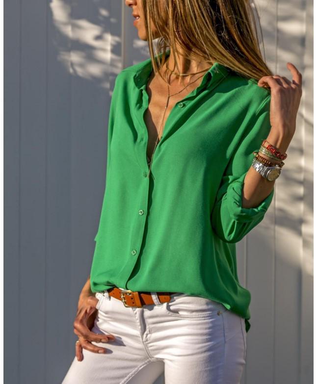 Camicetta da Donna Estiva a Maniche Lunghe con Scollo a V Profondo in Chiffon