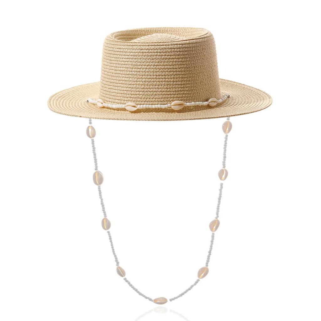 Personalized Trend, Shell Necklace, Straw Hat Spring and Summer Sun Shading Ladies' Sun Hat, Foldable Concave Top Straw Hat