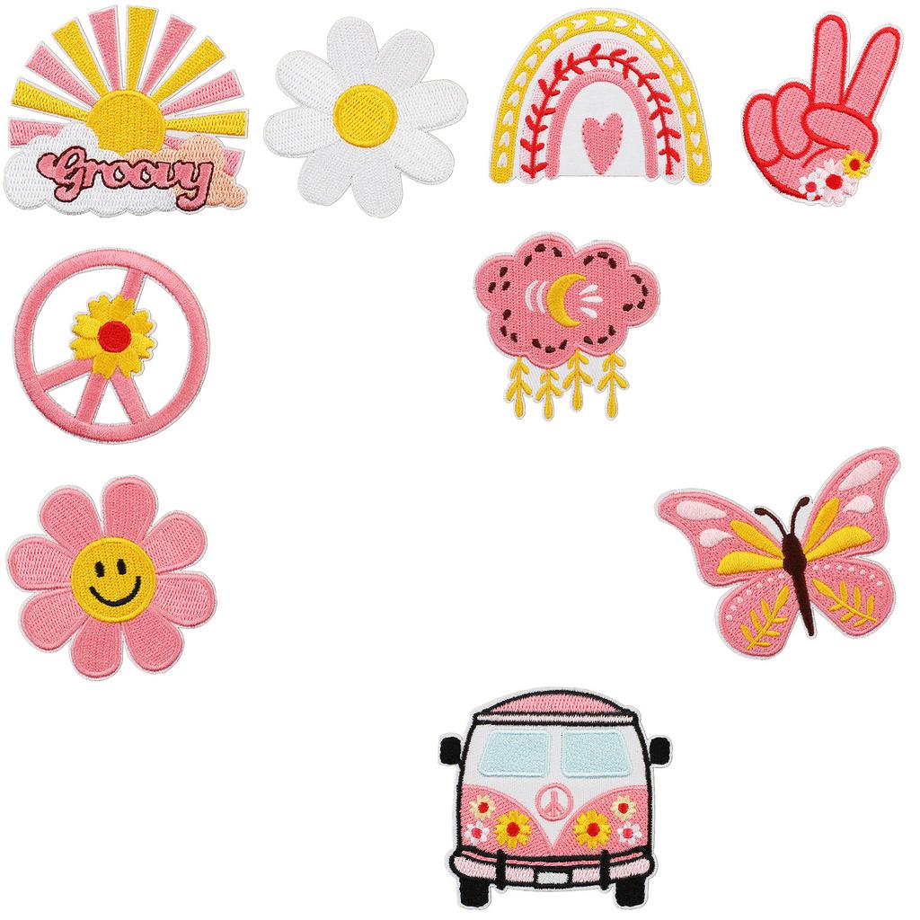 Summer Series Wave Embroidery Cloth Sticker Rainbow Cactus Computer Embroidery Label Cartoon Bus Patch Sticker