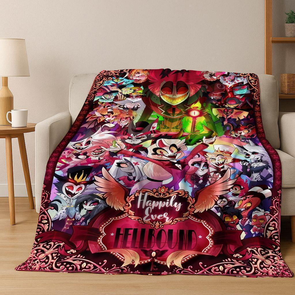 3D H-Helluva Boss Blitzo H-Hazbin Hotel Cartoon Flannel Blanket,Cozy Soft Throw Blanket for Home Bedroom Bed Sofa Cover Gift Kid