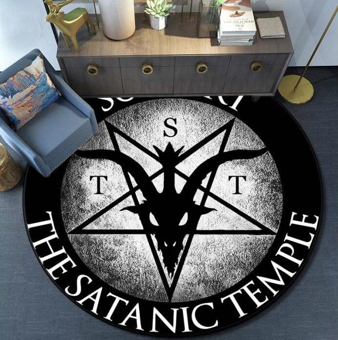 Skull Satanic Goat Pentagram Wing Demon Version Carpet Round Rugs Non-slip Area Rug for Living Room Bedroom Foot Pad Decoration