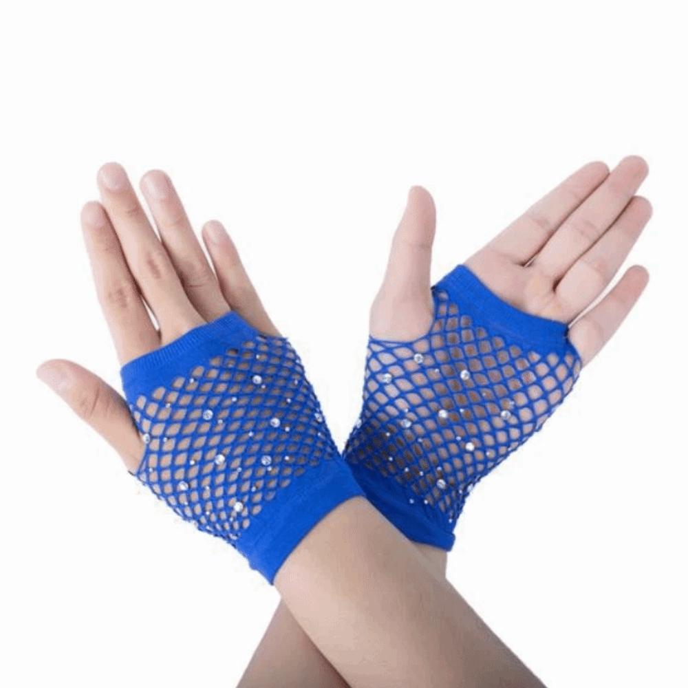 

Shiny Rhinestone Gloves Elastic Mesh Lace Gloves Party Long Gloves Women s Fashion Short Dark Blue
