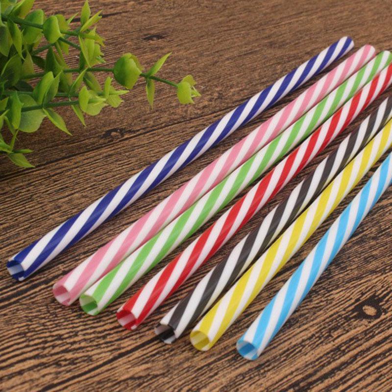 Thickened Two-Color Threaded Plastic Straws, 100-Pack