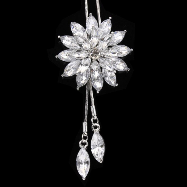 C168 New eBay Versatile Lotus Double Layer Crystal Flower Necklace Sweater Chain White diamond