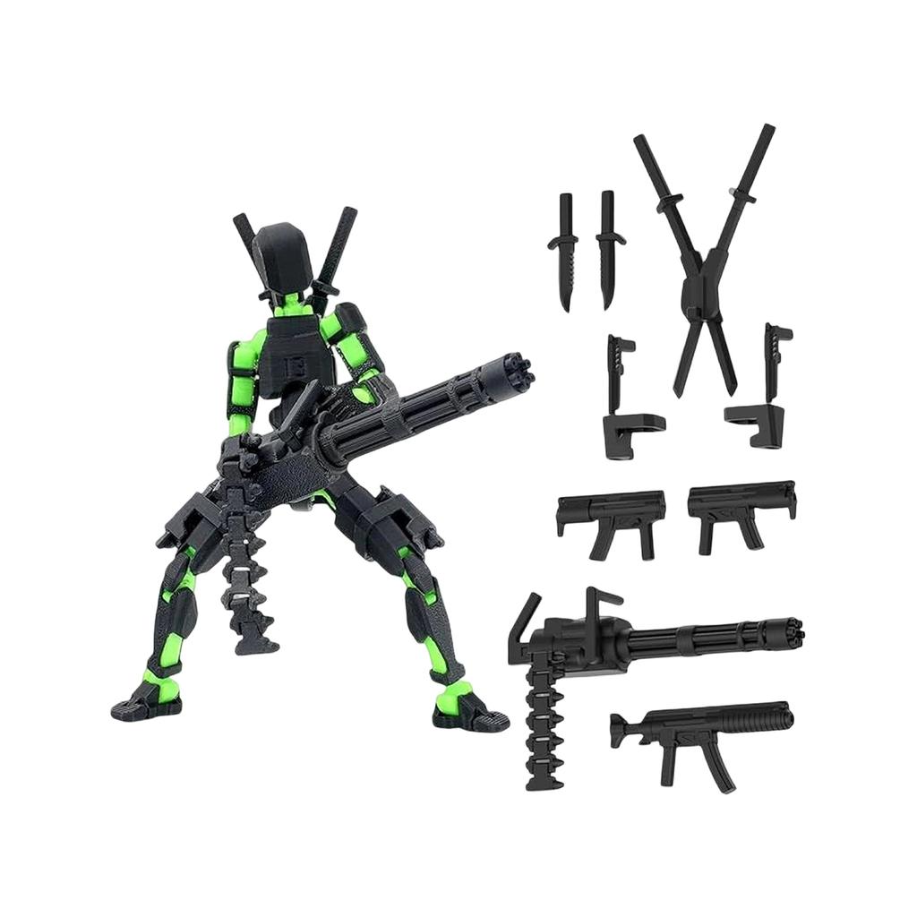 Articulated Action Figure Set Full Assembly Robot Model 3D Printed Poseable Joints Desktop Decoration with Interchangeable Weapons and Accessories