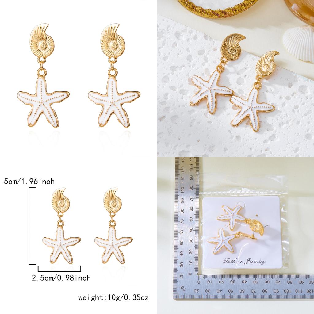 Summer Ocean Starfish Earrings With Alloy Shell Design For Women Beach Jewelry