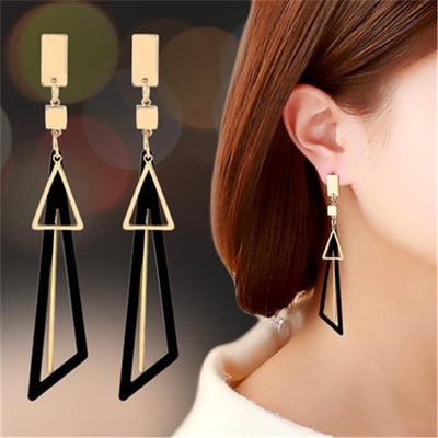 Korean Geometric Tassel Earrings - Fashionable, Unique Long Triangle Design