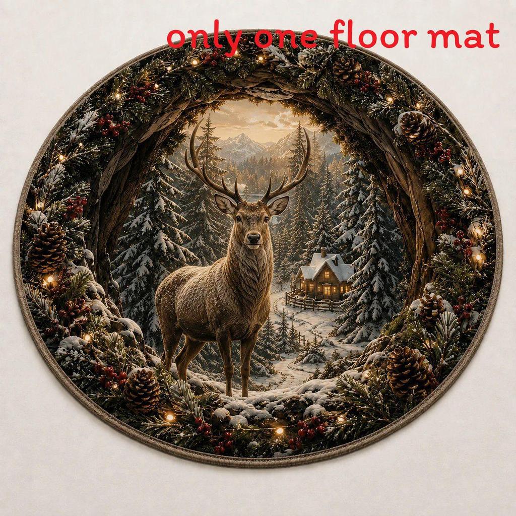 Christmas Cartoon Round Rug Waterresistant Carpet For Living Room Decor