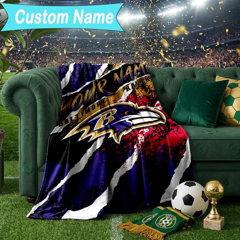 Custom Name Blanket Ravens Team Spirit Blanket Bedding Blanket for Travel, Camping, Living Rooms, Offices, Sofas, Fan Christmas Gift