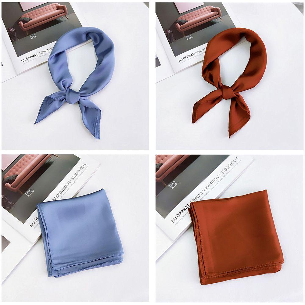 Gifts Elegant Solid Color Head Neck Hair Tie Band Silk Feel Satin Women Square Scarf