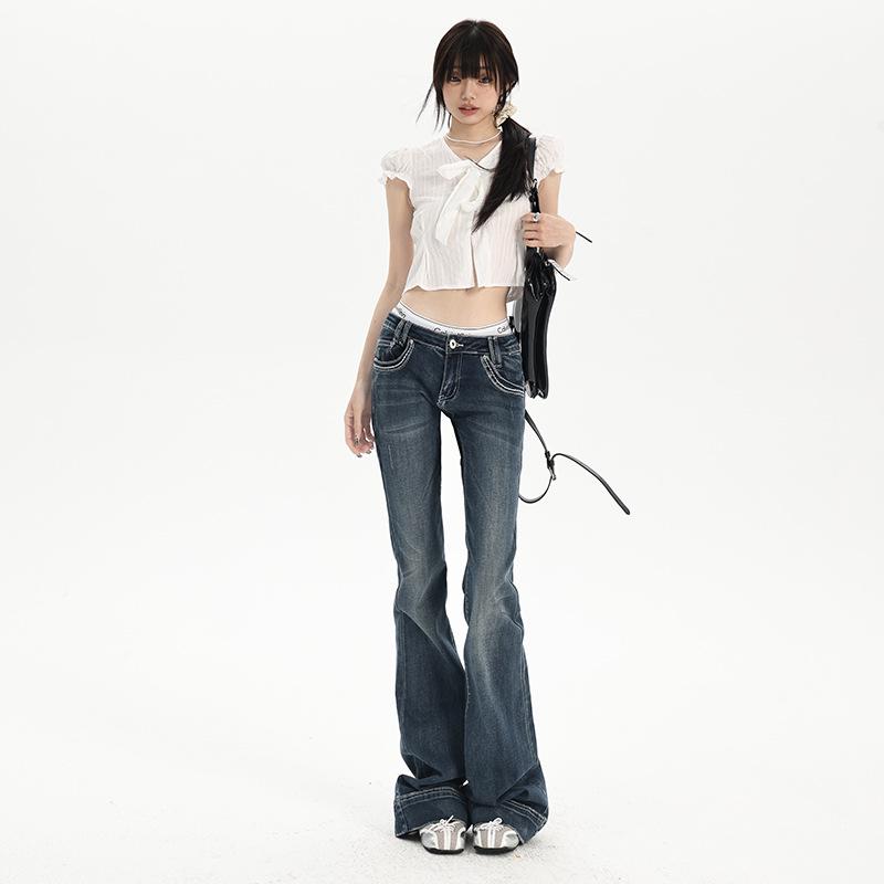 Spicy Girl Low-Waist Micro-Flare Bell Bottom Jeans - Summer 2025 Slim-Fit Stretchy Pants for Women