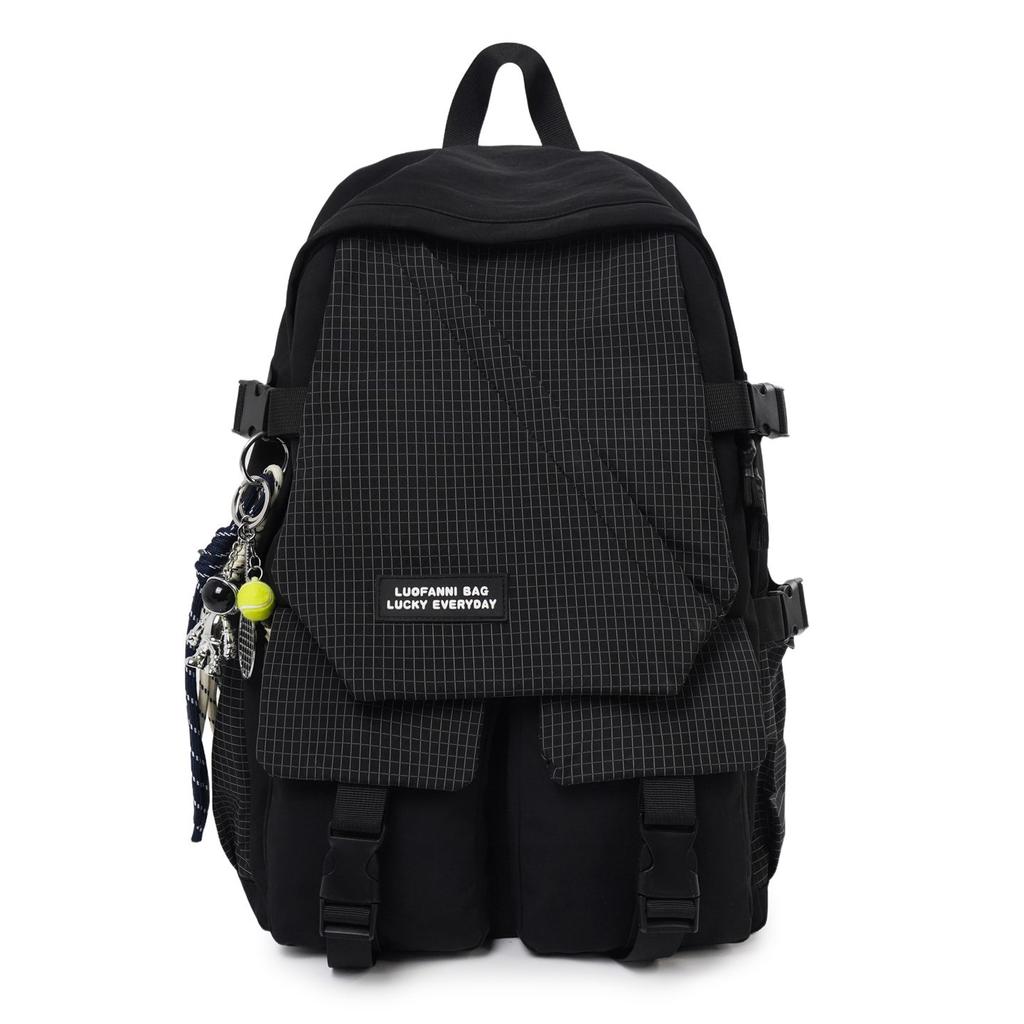School Bag: New Middle School Student Backpack, Men's Large Capacity Plaid Trendy Brand Workwear Style, College Student Couple's Casual Travel 