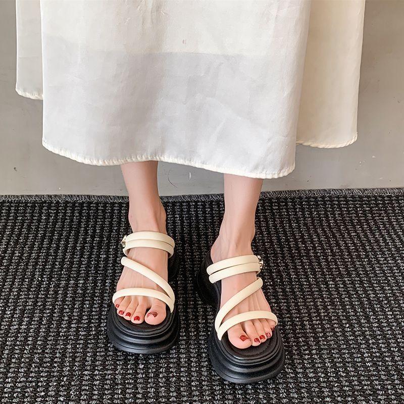 Premium Thick-soled Cool Slippers Women's Summer Wear Fashion Fairy Style with Skirt Muffin Beach Shoes 2025 New