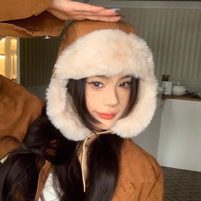Lei Feng Hat Women's Autumn and Winter Thick Warm Hat Leather Plush Hat Trendy Outdoor Hat Skiing Cold Proof Ear Protection Hat Flight Hat Men's Hat
