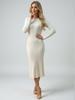 2026 European Off-White Long-Sleeve Knit Slimming Dress for Women – Spring/Summer