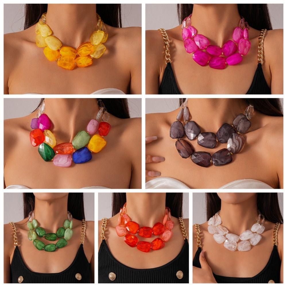 Multi-hue Oversized Resin Strand Translucent-jelly Geometric Facet Choker Swimwear Accessories