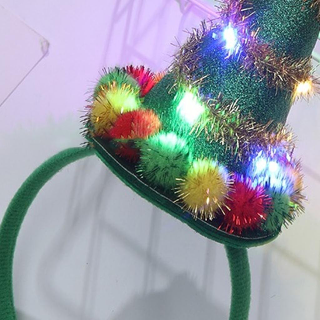 Headband Furry Christmas Tree Headwear LED Hair Hoop for Christmas Headpiece Party Supplies