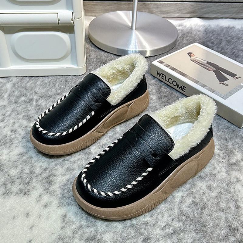 Winter Flat Shoes for Women Casual Slip-on Plus Plush Warm Cotton Shoes Woman Loafers