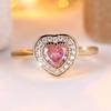 Elegant Pink Crystal Love Heart Zircon Rings For Women Vintage Gold Color Engagement Bands Wedding Jewelry Bridal Birthday Gifts