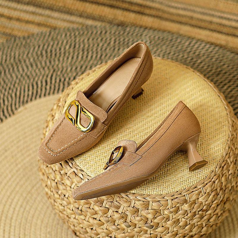 Square head high heels stiletto 2025 new college style deep mouth single shoes women's professional work shoes women's black winter shoes