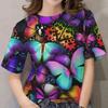 Summer Round Neck Butterfly Pattern 3D Print Top Fashionable Casual Short Sleeved Women's T-shirts