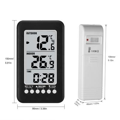 LCD ℃/℉ Digital Wireless Indoor/Outdoor Thermometer Clock Temperature Meter With Transmitter