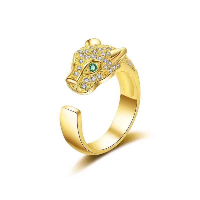 European & American Popular Leopard Head Ring - Unique, Full-Diamond, Fashionable Open Ring Adjustable золотой