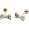 Fresh & Simple S925 Sterling Silver Earrings: 18K Gold Plated Bow Zirconia Stud & Screw-Back Ear Cuff