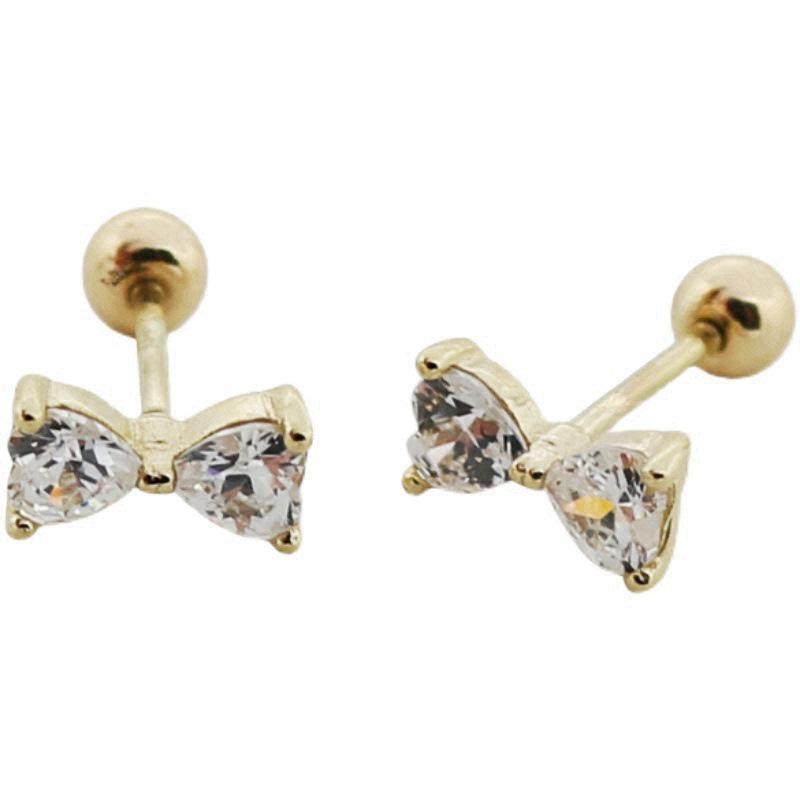 Fresh & Simple S925 Sterling Silver Earrings: 18K Gold Plated Bow Zirconia Stud & Screw-Back Ear Cuff