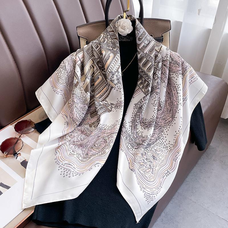 Design Twill Silk Square Scarf Women Luxury Brand Hijab Scarves Headband Foulard Ladies Shawl Wrap Echarpe Foulard Bandana