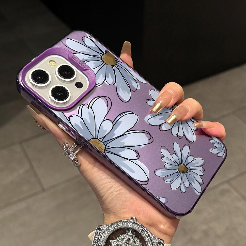 

Small Fresh Flower Painting Phone Case for iPhone 17 Air 16 16e 15 14 Plus 13 12 11 Pro Max X Xs XR 8 Colorful Silver Hard Cover iPhone 14 Plus
