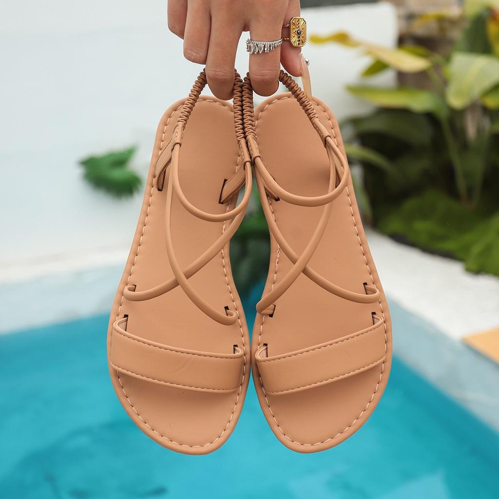 Sandálias Planas de Verão Plus Size Femininas, Sandálias Casuais com Tira Cruzada de Uma Tira para Mulheres