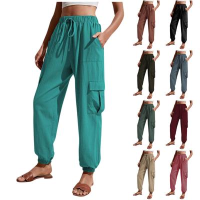 Women's Fashionable Solid Color Elastic Waist Pocket Versatile Casual Work Pants