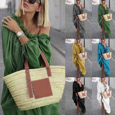 Damen Freizeit Einfarbige Übergröße Off-Shoulder Kleid Bequem Atmungsaktiv Hohe Wiedererkennung Elegant Schlankmachend Schmeichelhafte Passform