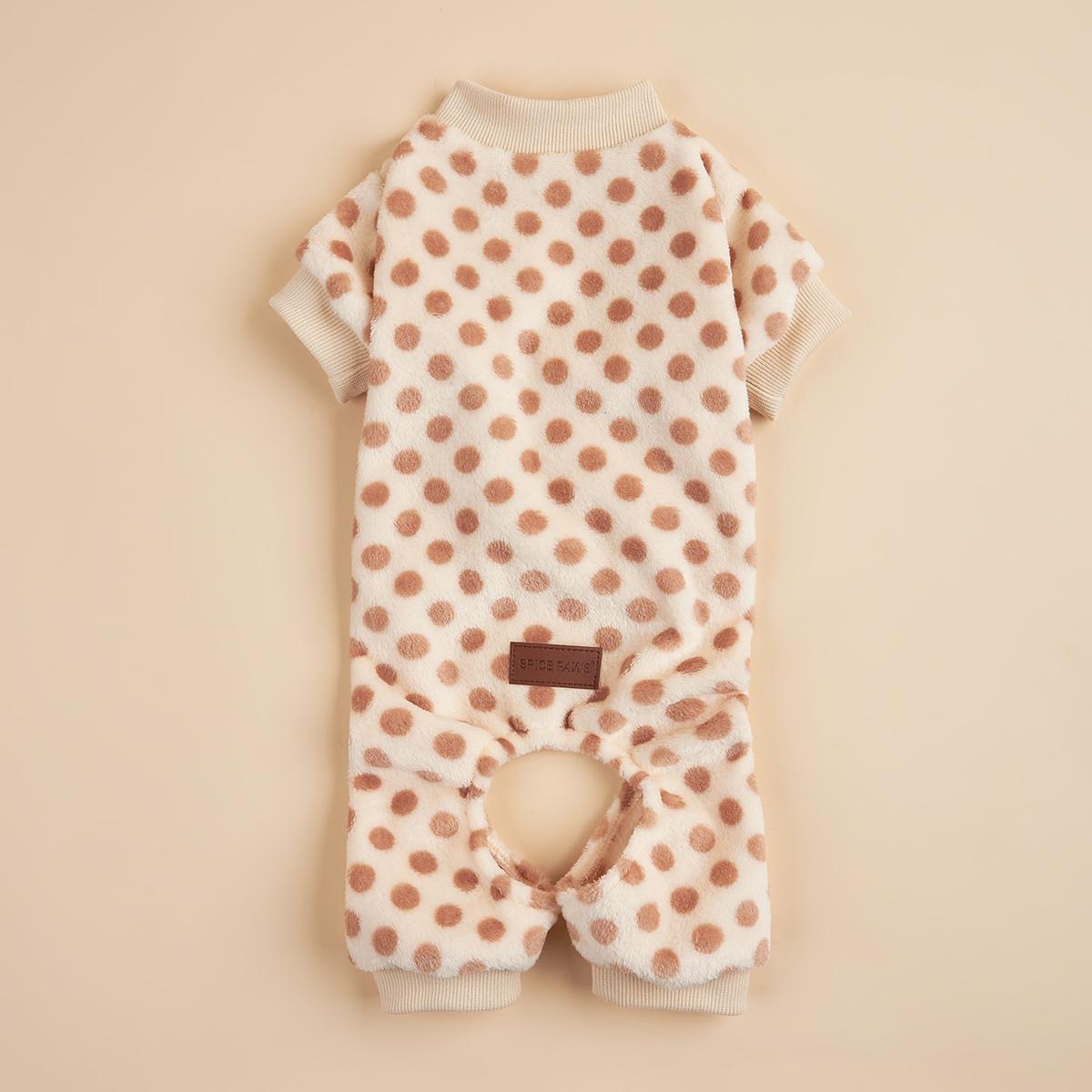 

Plush Dog Pajamas for Small Dogs Girl Winter Warm Puppy Pjs Clothes Sweater Outfit Cold Weather Dog Coat Polka Dots Pet Onesie A XS（old） бежевый