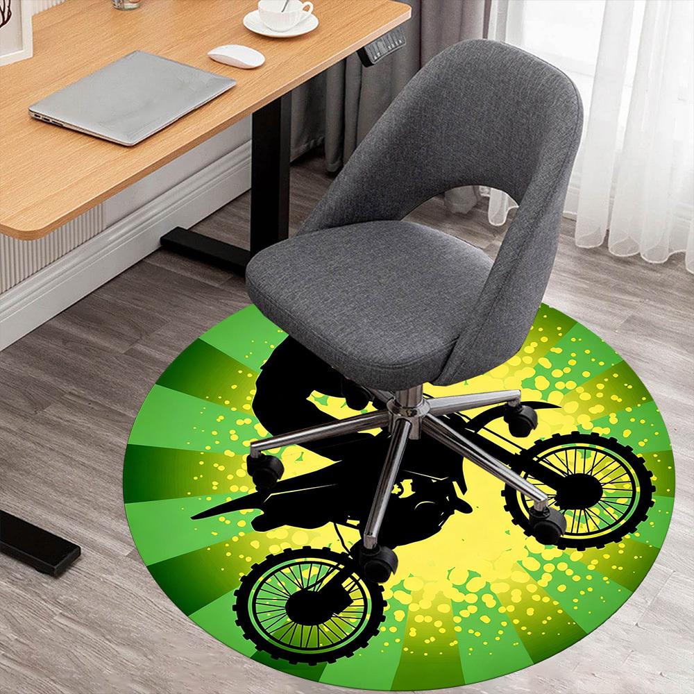 1 Stück Motorrad-Stuntfahrer Runder Stuhlmatte Büro Teppich - Rutschfest, Bodenmatte für Büro, Schlafzimmer und Innendekoration p127281