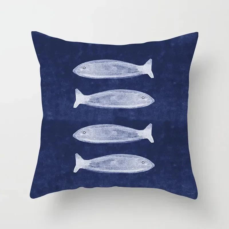 Blue Marine Life Print Pattern Cushion Cover Car Living Room Sofa Cushion Cover Luxury Home Decoration Pillow Cover