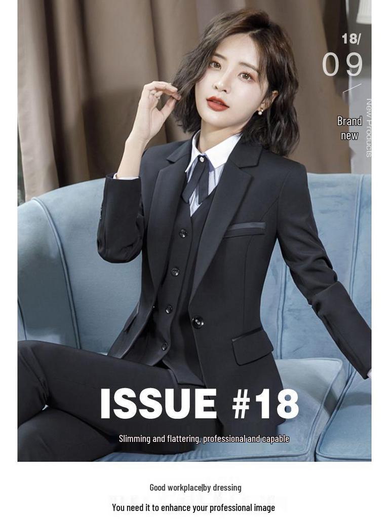 Elegant Black Women's Slim Fit Business Suit for Professional Settings